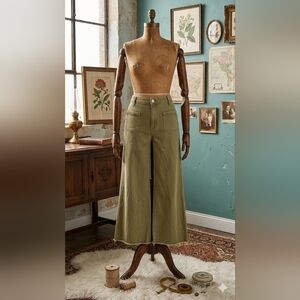 KUT from the Kloth Meg Wide Leg Pants Size 2 Olive Green Raw Hem Boho Casual